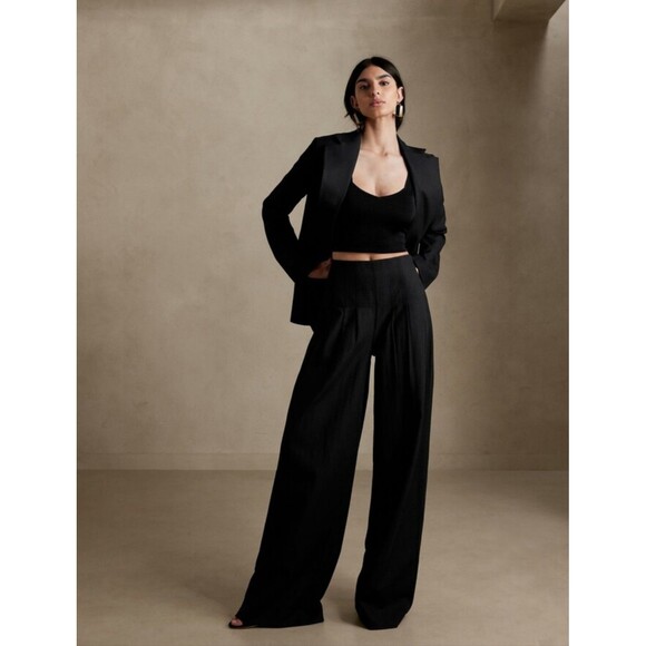 Banana Republic Clarisse Ultra High Rise Corset Wide Leg Pants Size 4 Black NWT